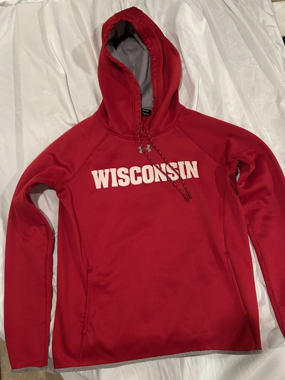 Under Armour Red Wisconsin Badgers Logo Lockup Fleece Pullover Hoodie Size Mens
